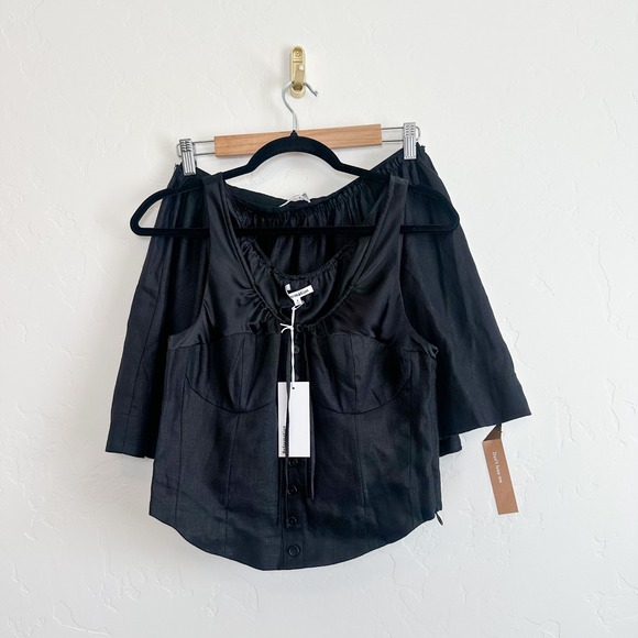 Reformation‎ | Evy 100% Linen Corset Top & Pleated Mini Skirt Set in Black - Picture 5 of 12